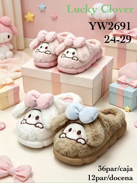 Pantuflas de peluche infantiles con moño