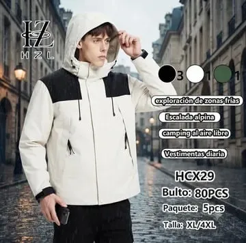 Chamarra cortavientos con capucha bicolor para hombre