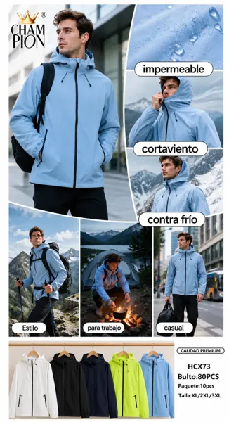 Chamarra cortavientos impermeable con capucha para hombre