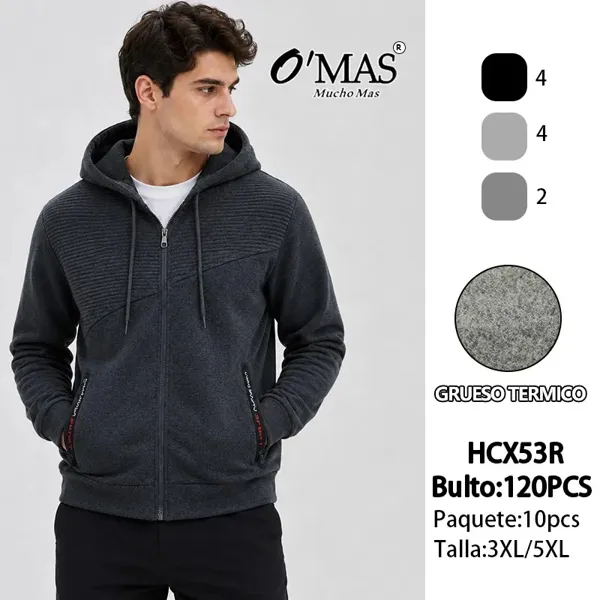 Sudadera con capucha y cierre de tela térmica gruesa para hombre