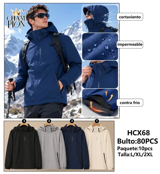 Chamarra cortavientos impermeable con capucha y forro térmico para hombre