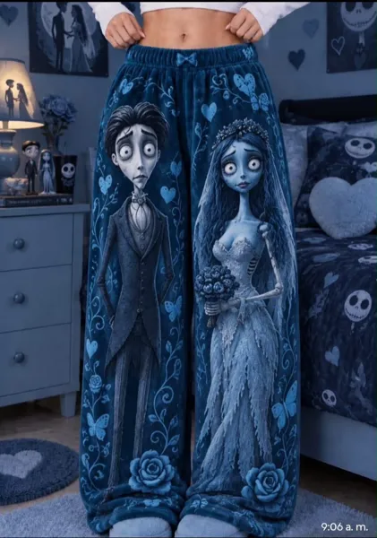 Pantalón de pijama de felpa con estampado de novios góticos
