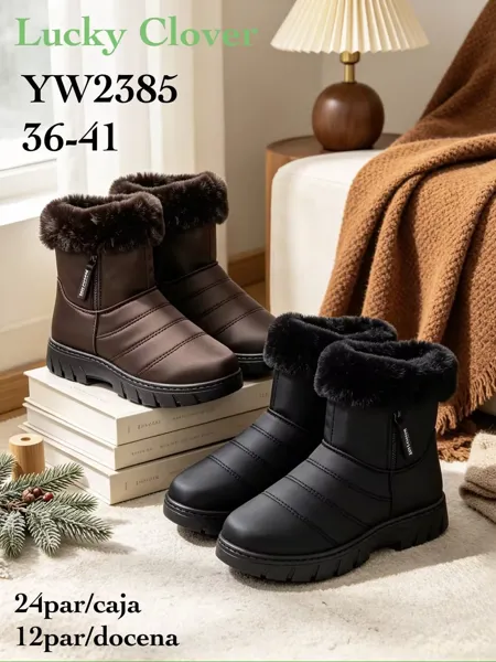 Botas de invierno acolchadas para dama con cuello de peluche