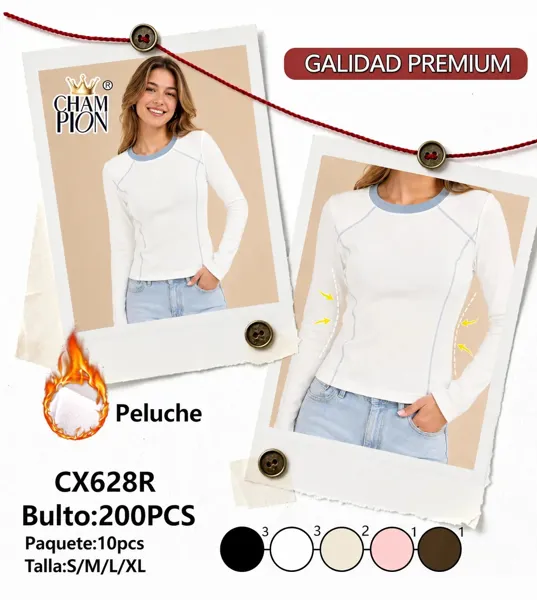 Playera de manga larga con forro de peluche y ribetes en contraste