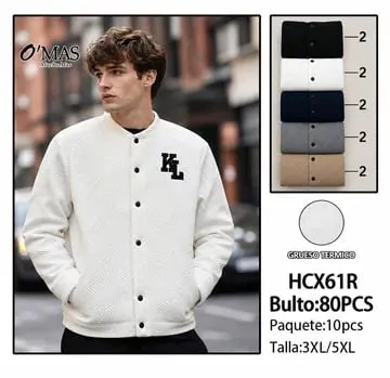 Chamarra tipo bomber texturizada con botones para hombre