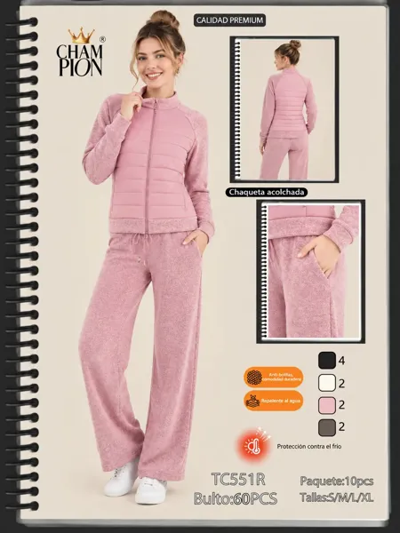 Conjunto de chamarra acolchada y pantalón de felpa