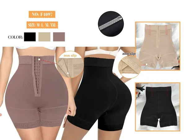 Faja short de tiro alto con broches y encaje antideslizante