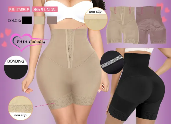 Faja colombiana short de tiro alto con broches y encaje