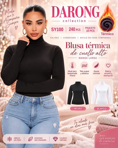Blusa térmica de cuello alto manga larga