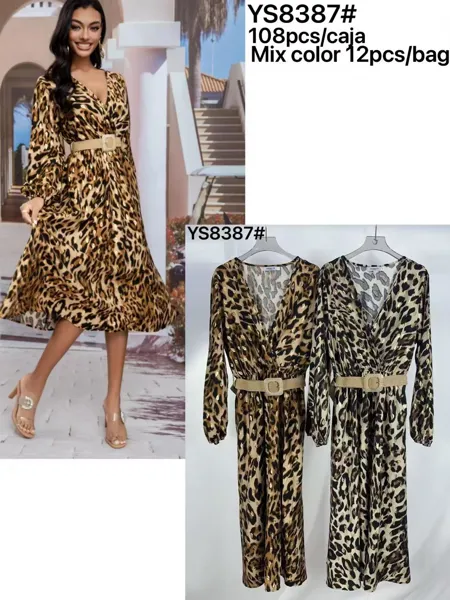 Vestido estampado animal print con cinturón-YS8387