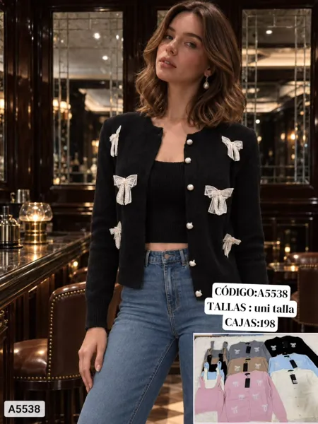 Conjunto de cárdigan con moños y top