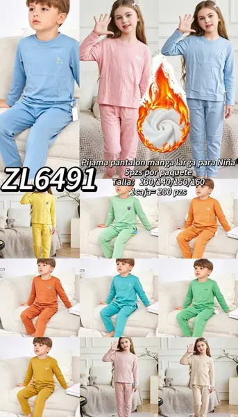 Pijama térmica infantil de manga larga lisa