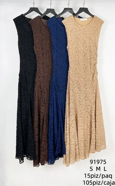 Vestido largo de encaje sin mangas-91975