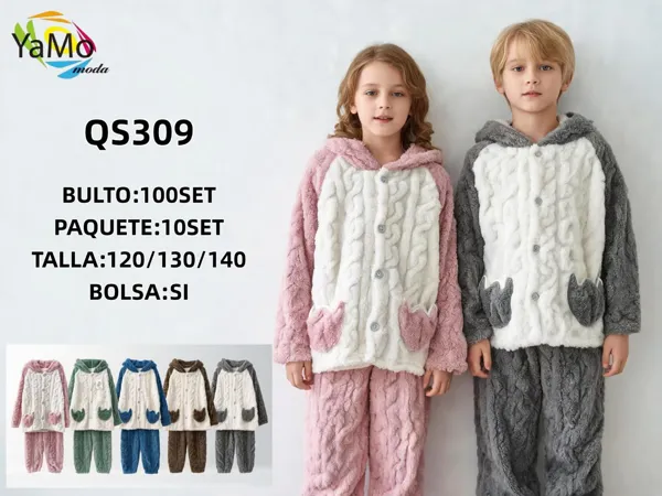Pijama de felpa infantil con capucha y botones