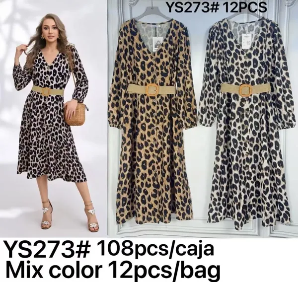 Vestido midi estampado animal print con cinturón-YS273