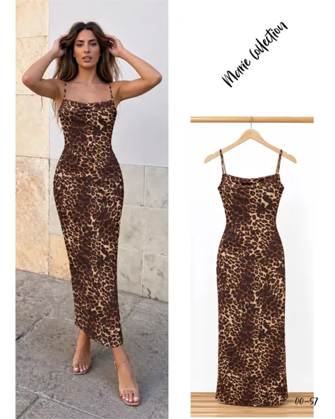 Vestido midi de tirantes con estampado de leopardo