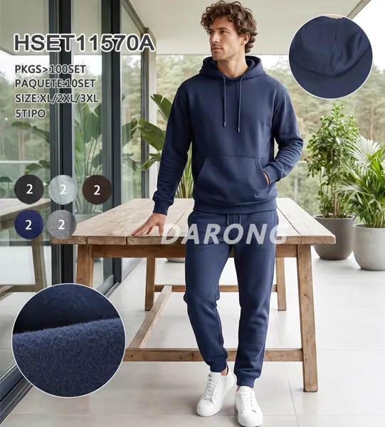 Conjunto de sudadera con capucha afelpada y pants para hombre