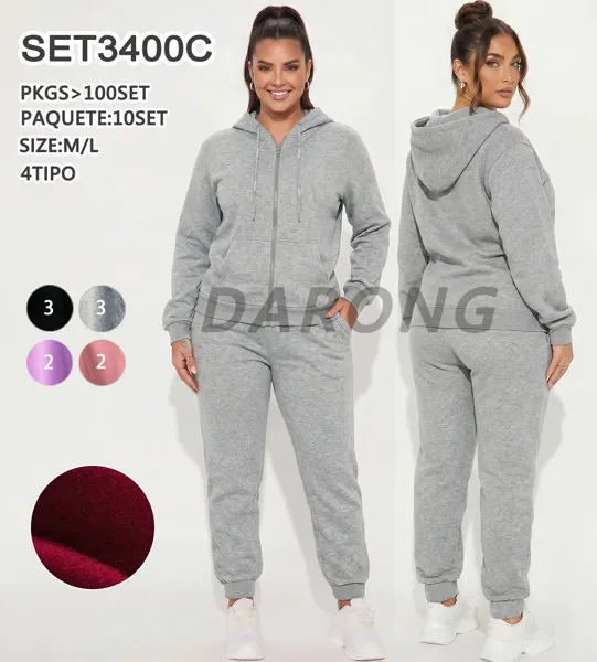 Conjunto deportivo con capucha y cierre para mujer talla grande