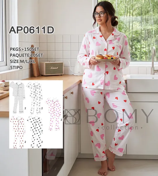 Pijama de manga larga con botones estampado para mujer