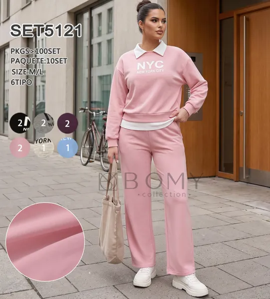 Conjunto de sudadera con estampado NYC y pantalón ancho para mujer