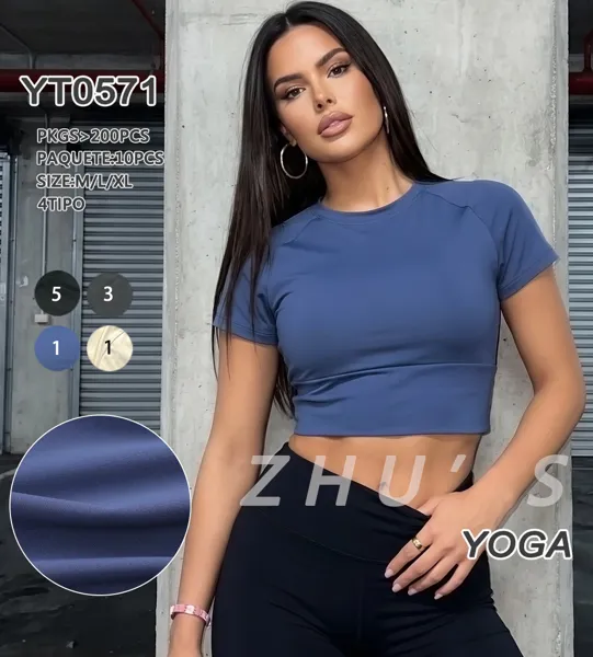 Top corto deportivo de yoga manga corta