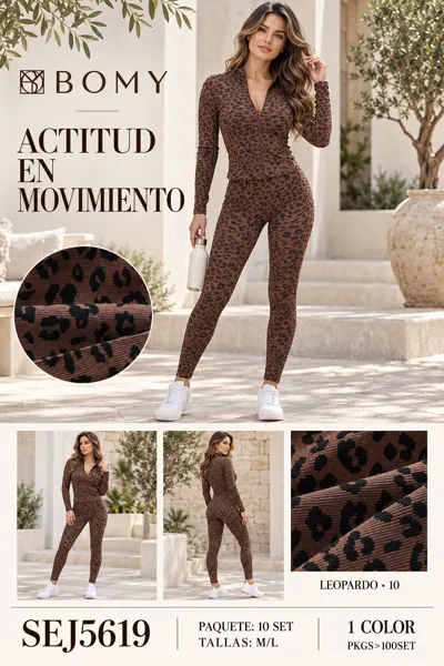 Conjunto deportivo estampado leopardo (chamarra + leggins)