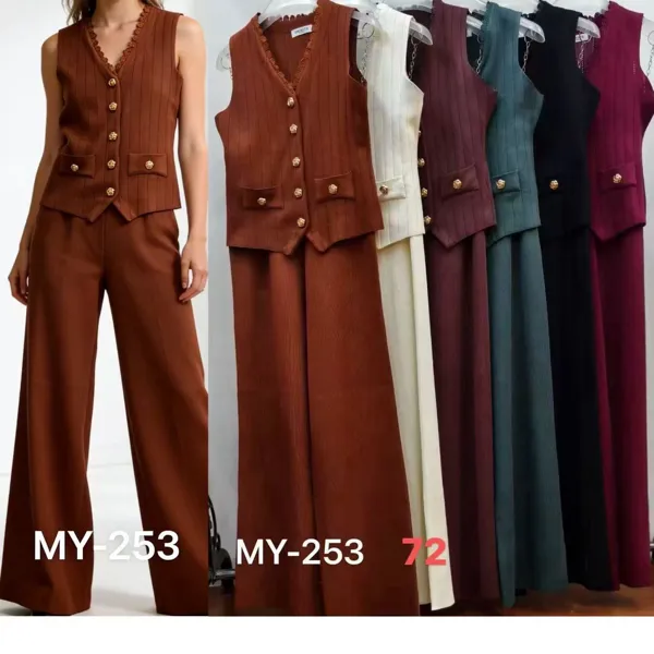 Conjunto de chaleco y pantalón acampanado para mujer-MY253
