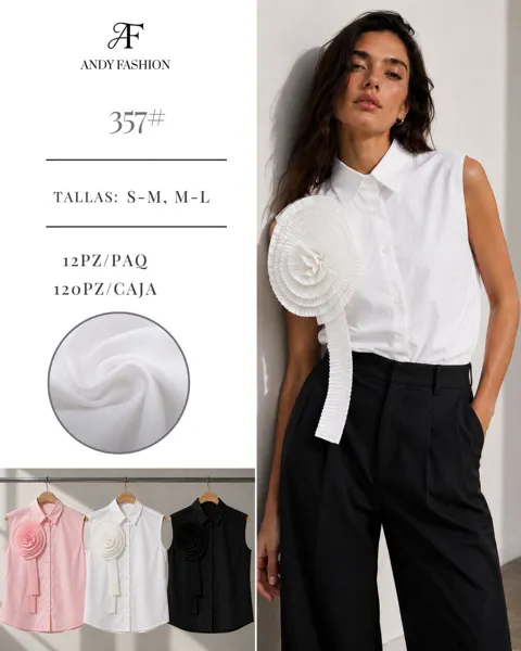 Blusa sin mangas con flor 3D cuello camisero