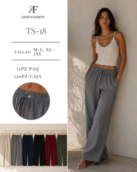 Pantalón ancho de lino con elástico y cordón