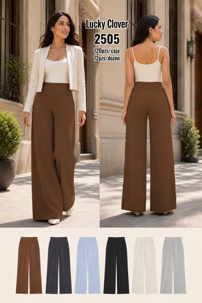 Pantalón pierna ancha cintura alta recto