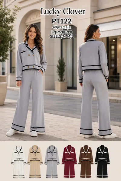 Conjunto de saco cruzado y pantalón palazzo