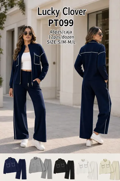 Conjunto deportivo chaqueta con cierre y cuello mao y pantalón ancho
