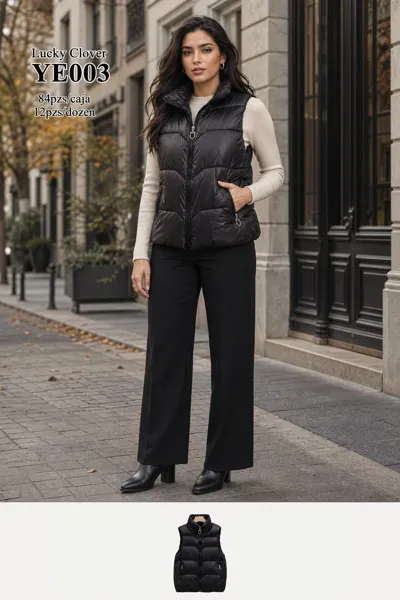 Chaleco acolchado negro con cuello alto para mujer