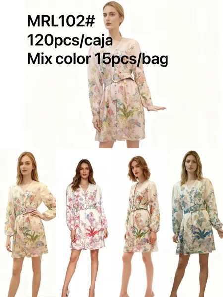 Vestido floral con cinturón-MRL102