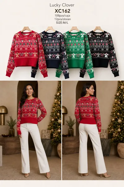 Suéter navideño corto con estampado festivo