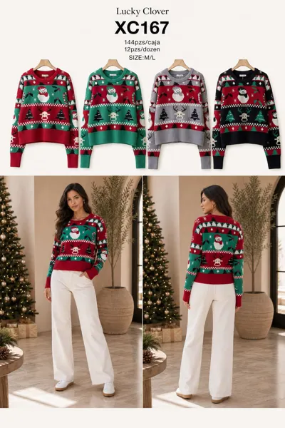 Suéter navideño estampado muñeco de nieve y renos