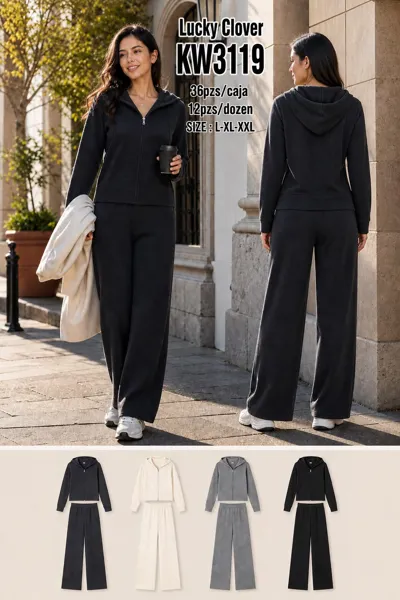Conjunto deportivo sudadera con capucha y cierre y pantalón ancho