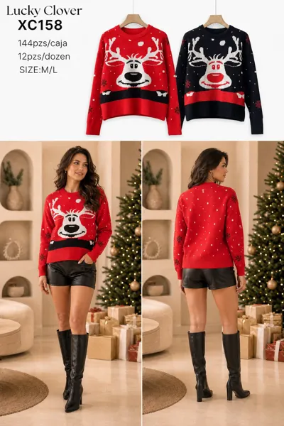Suéter navideño estampado grande de reno