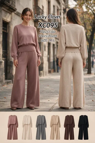 Conjunto de punto de suéter y pantalón de pierna ancha