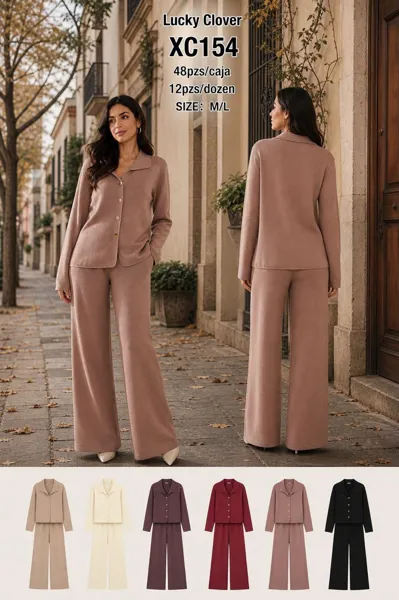 Conjunto de cardigan y pantalón ancho de punto
