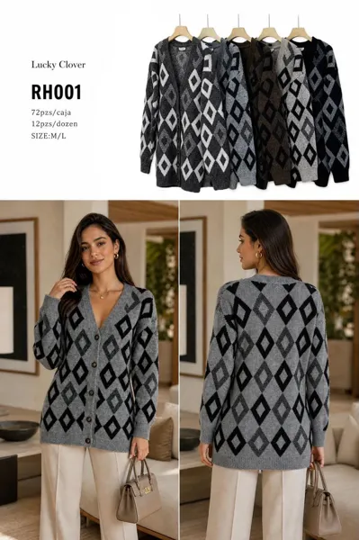 Cárdigan largo de punto con diseño de rombos