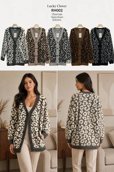 Cárdigan largo de punto con estampado leopardo