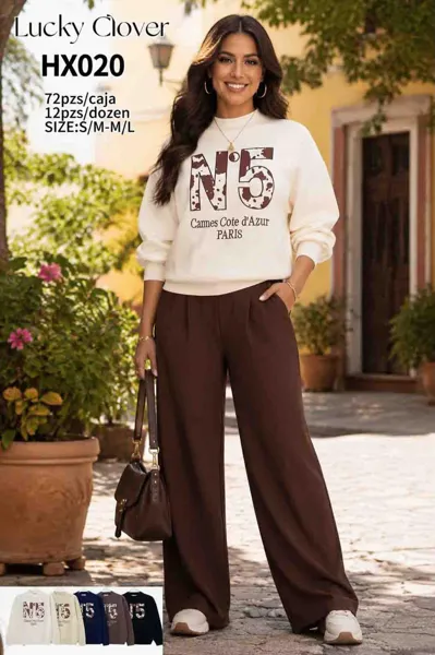 Conjunto sudadera estampado N°5 con pantalón ancho
