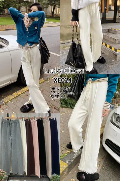 Pantalón ancho de punto con flecos en el dobladillo