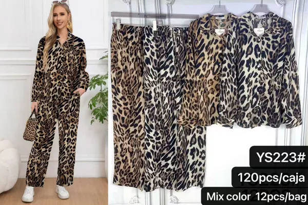 Conjunto de camisa y pantalón con estampado de leopardo-YS223