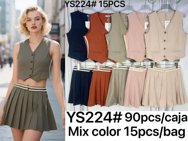 Conjunto de Chaleco y Falda Plisada-YS224