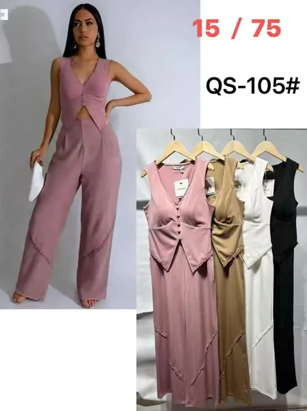 Conjunto de top sin mangas y pantalón de pierna ancha-QS105