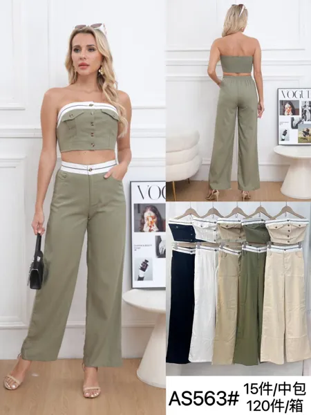 Conjunto de top strapless y pantalón de pierna ancha-AS563