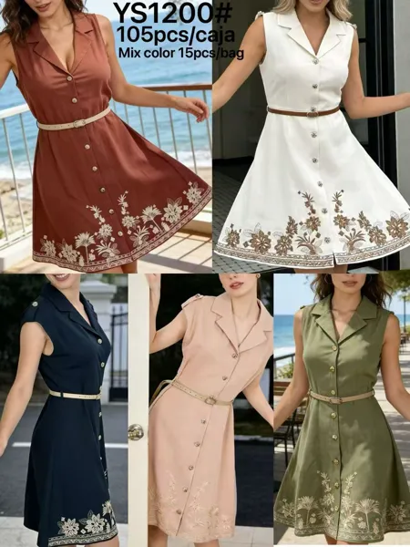 Vestido camisero con cuello y bordado-YS1200
