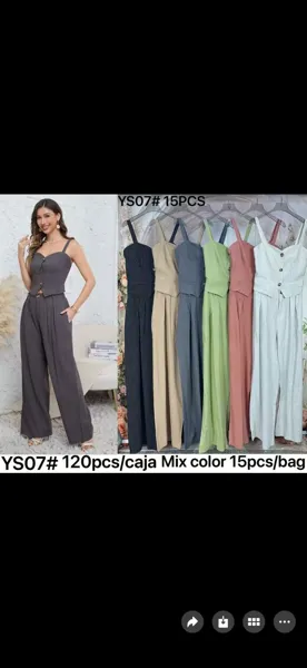Conjunto de top de tirantes y pantalón de pierna ancha a rayas-YS07